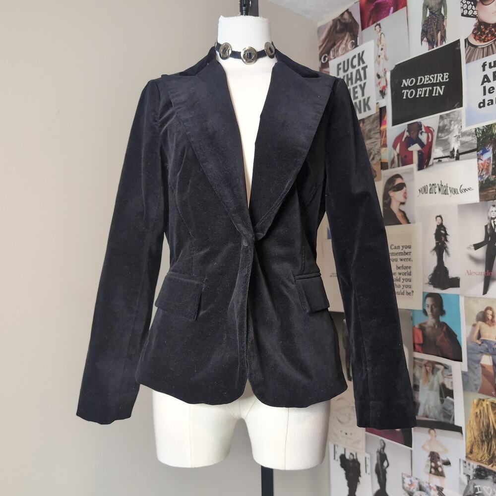 Black Velvet Single Button Gothic Blazer